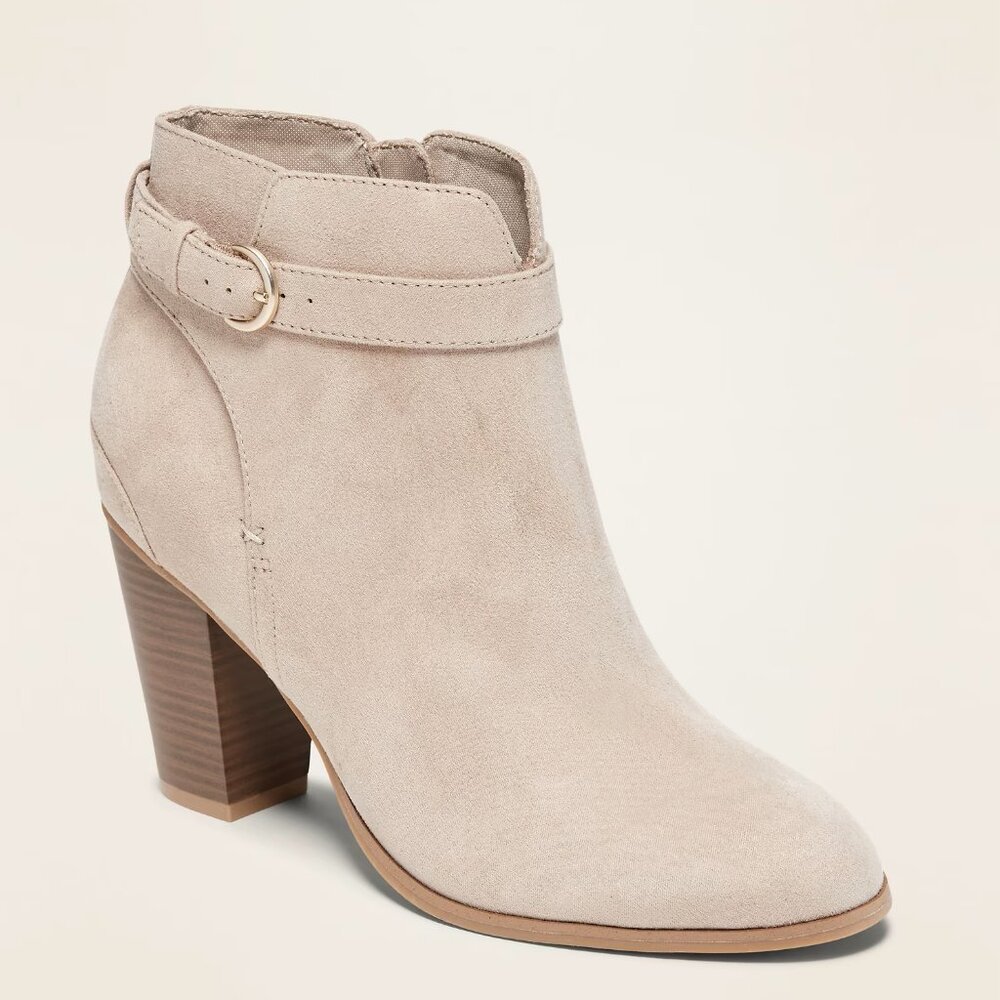 New Faux-Suede Buckled-Strap High-Heel Booties Size 8 Gap